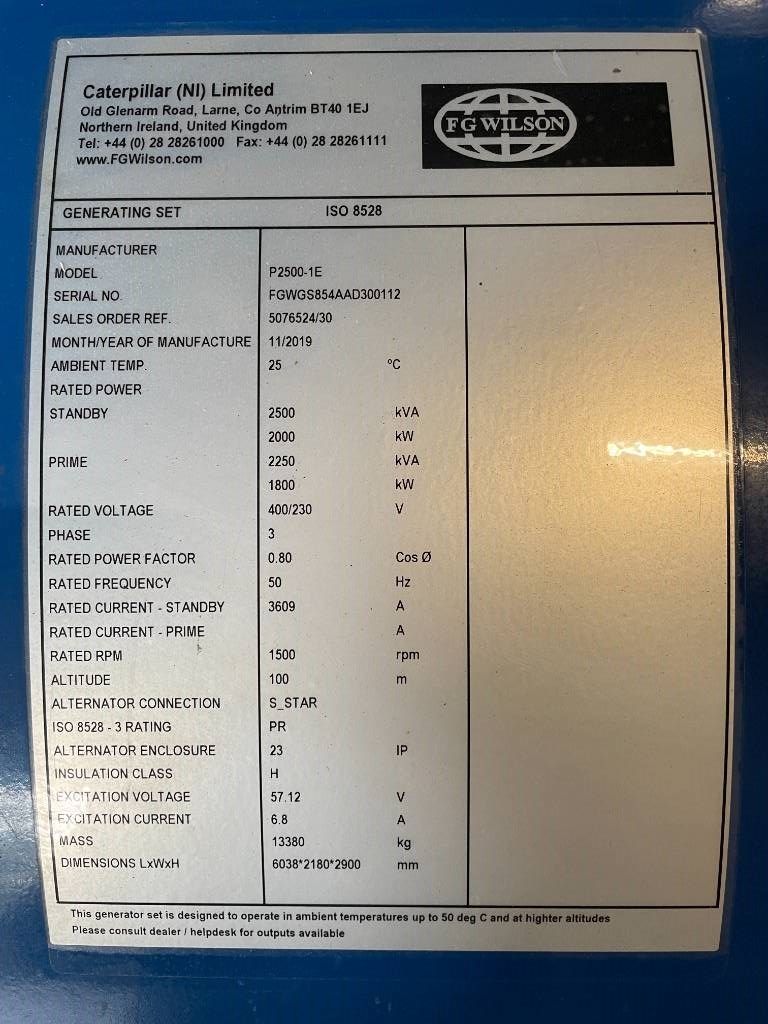 FG Wilson P2500-1E - 2500 kVA Surplus Genset - DPX-25085