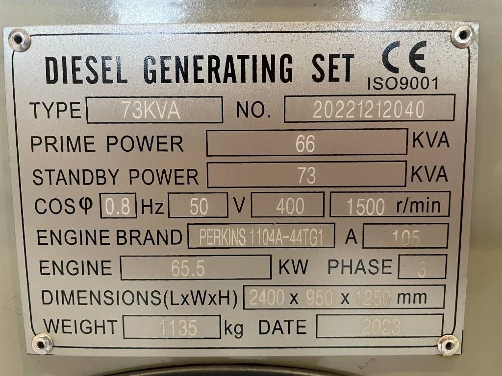 Perkins 1104A-44TG1 - 73 kVA Generator - DPX-12644