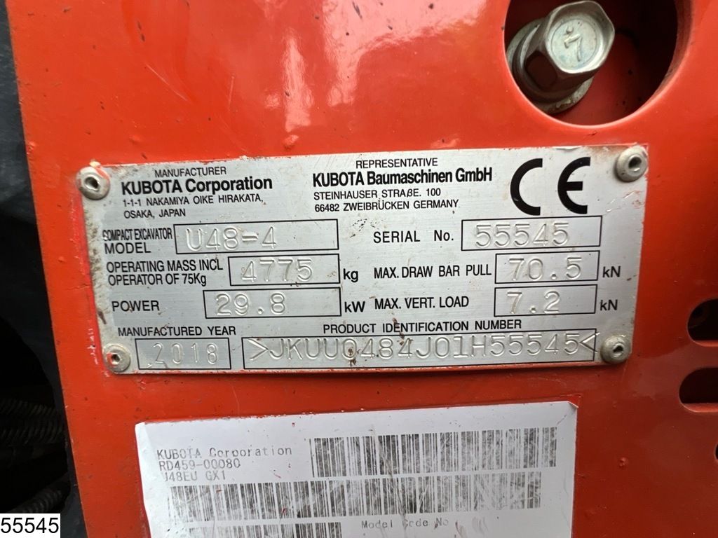 Kubota U 48 29.8 KW, 3 buckets, 2.777 operating hours