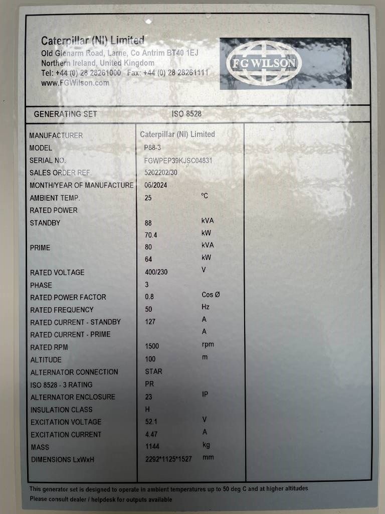 FG Wilson P88-3 - 88 kVA Genset - DPX-16007