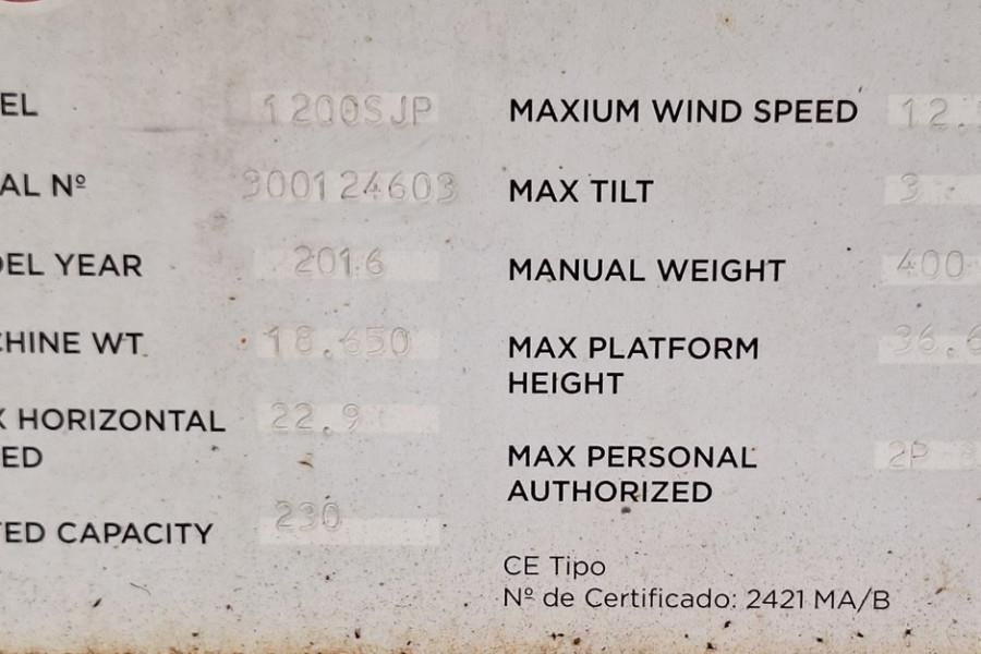 JLG 1200SJP Diesel, 38.7m Working Height, 23.5m Reach,