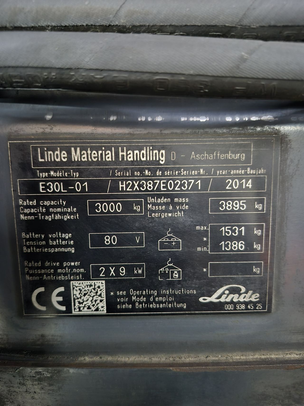 Linde E30L-01 triplex sideshift vorkversteller bj 2014