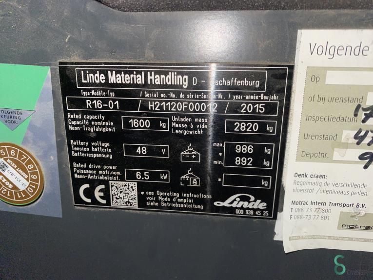 Reachtrucks Electric Linde R16 2015