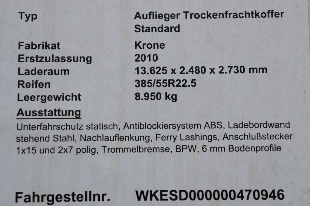 Reefer Oplegger Krone Semitrailer Dryfreight Standard 2010