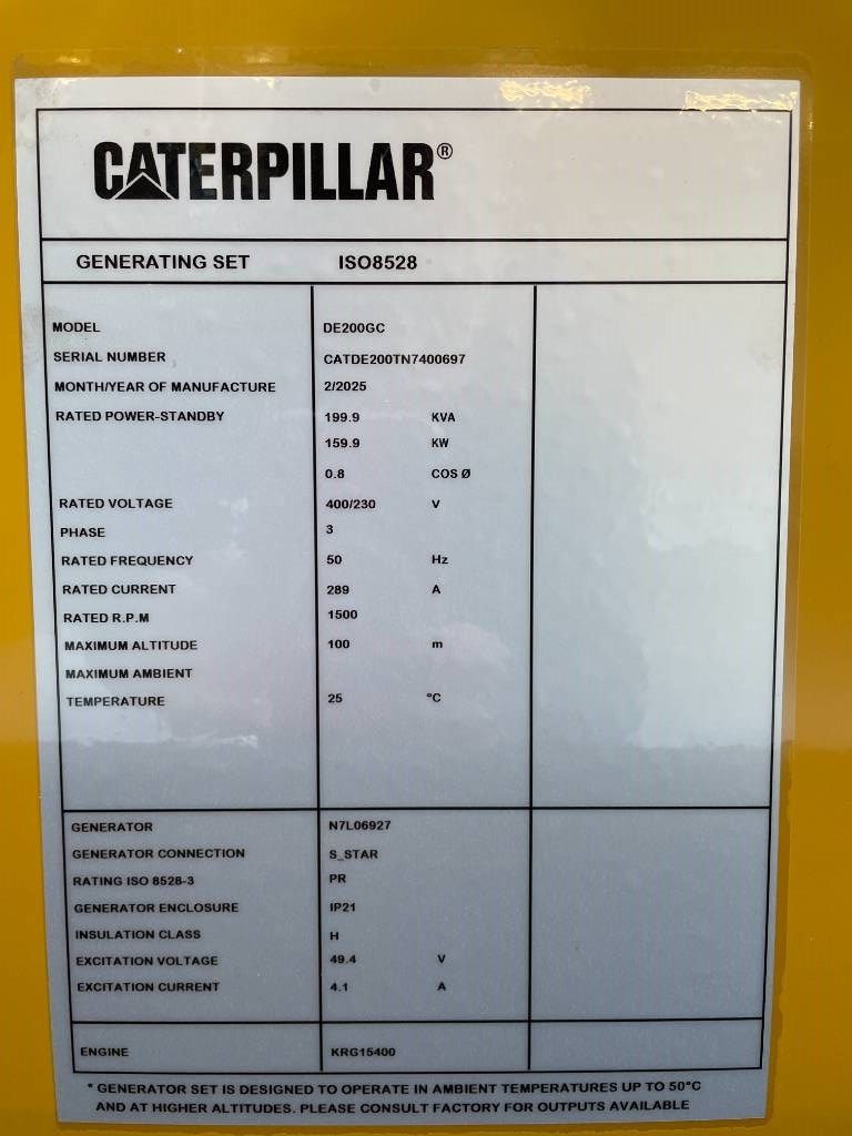 CAT DE200GC - 200 kVA Stand-by Generator - DPX-18211