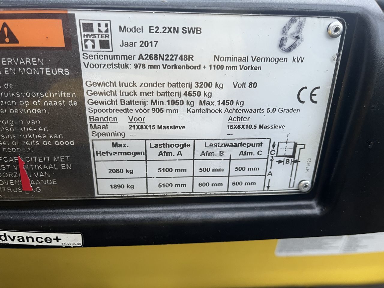 Hyster heftruck 2.2 ton