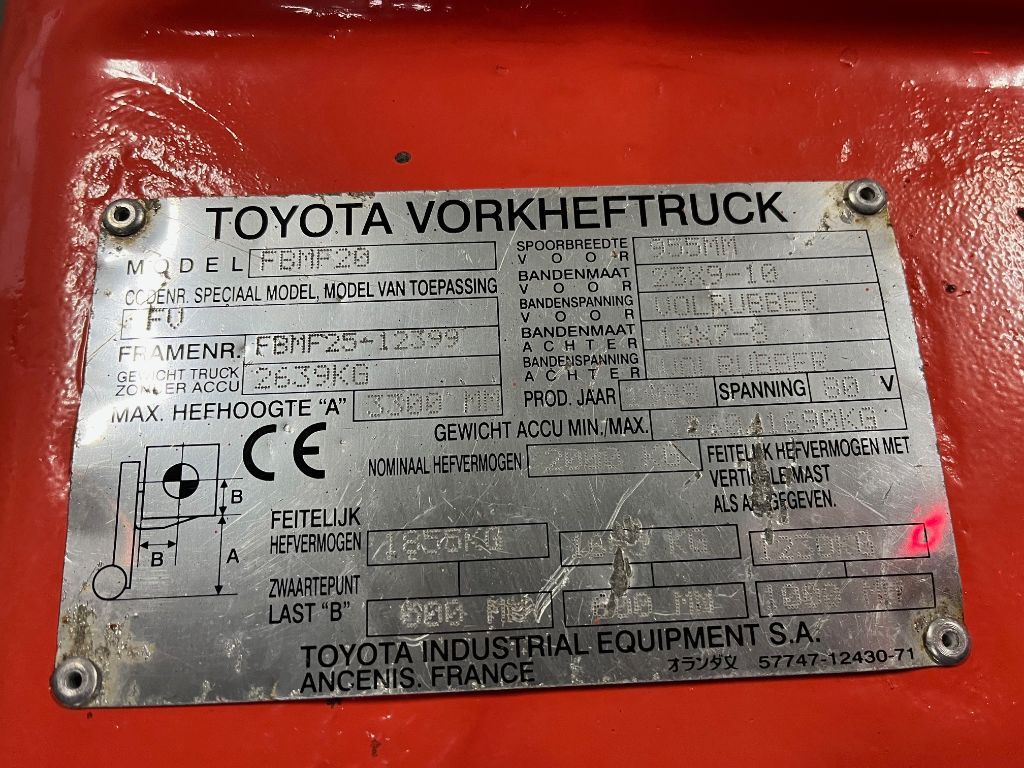 TOYOTA FBMF20 Elektrische heftruck met freelift en sideshift