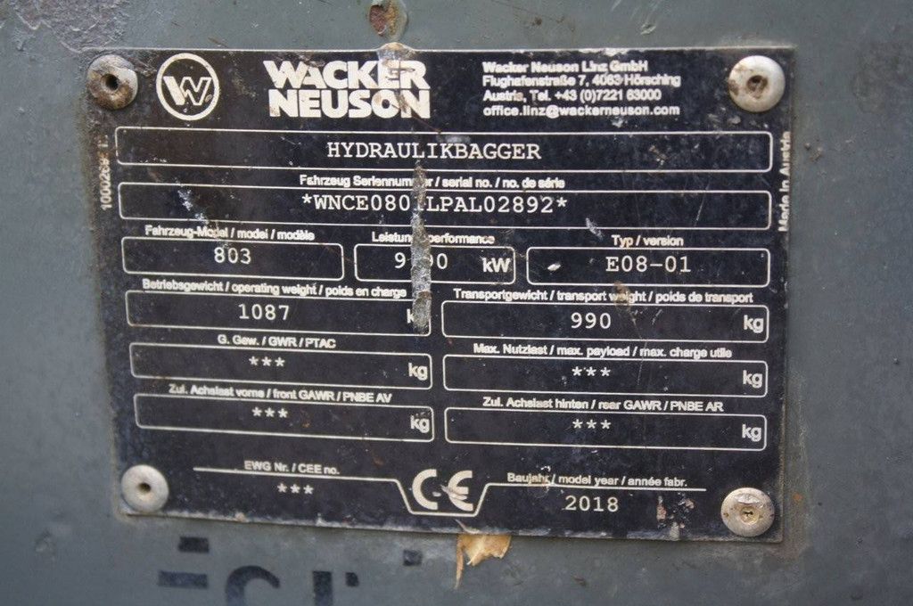 Minibagger Wacker Neuson 803 Diesel 9kW 2018