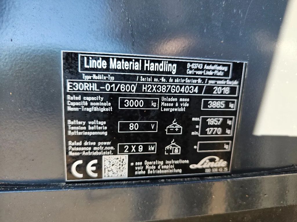 Linde E30 rhl 2016 3 tons elektrische heftruck