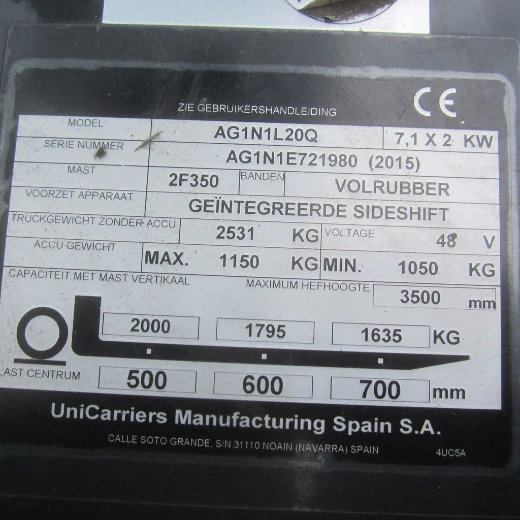 Nissan Heftruck AG1N1L20Q, elek., duplomast, side shift.