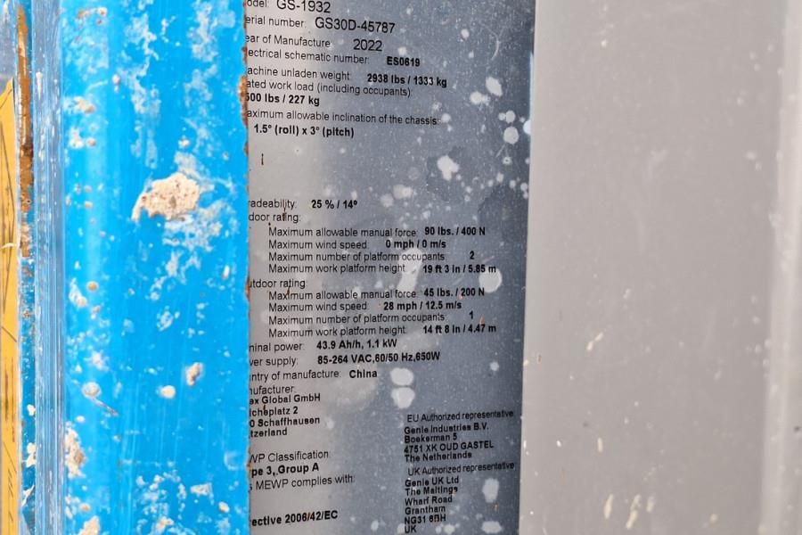 Genie GS1932 E-Drive Several In Stock, 8m Working Height