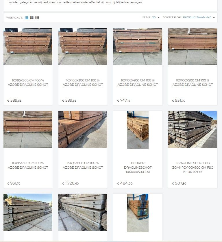 Op voorraad draglineschotten hardhout en beuk