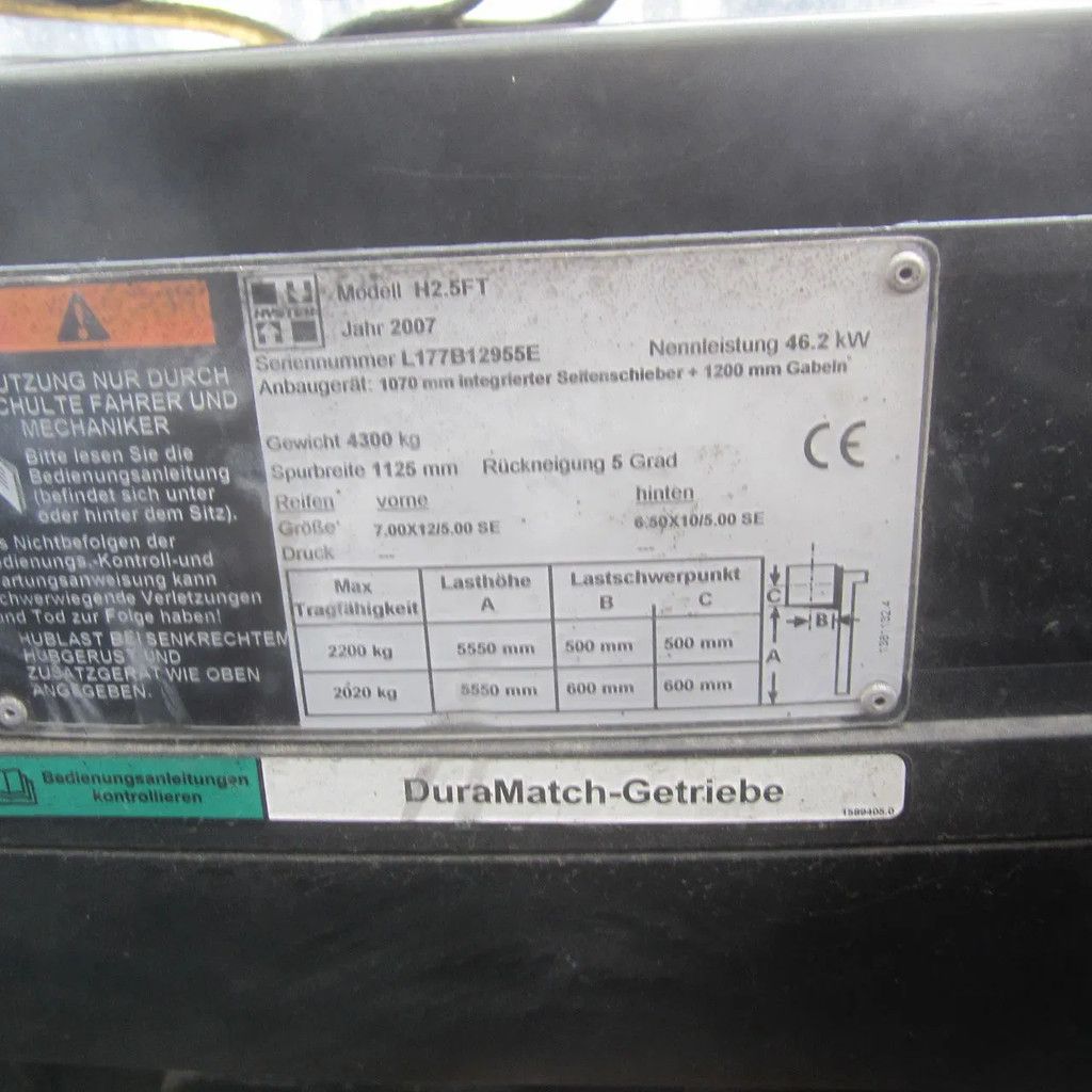 Hyster Heftruck H2.5FT, LPG-gas, triplomast, side shift.