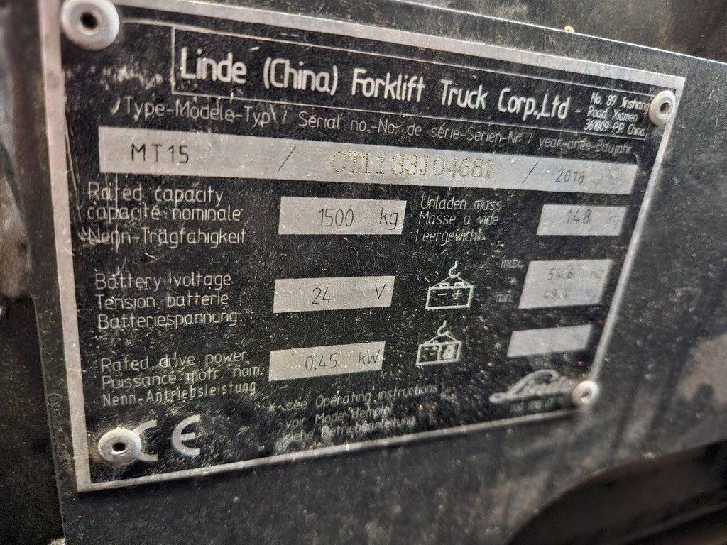Pallet truck Linde MT15 Electric 1500kg 2018