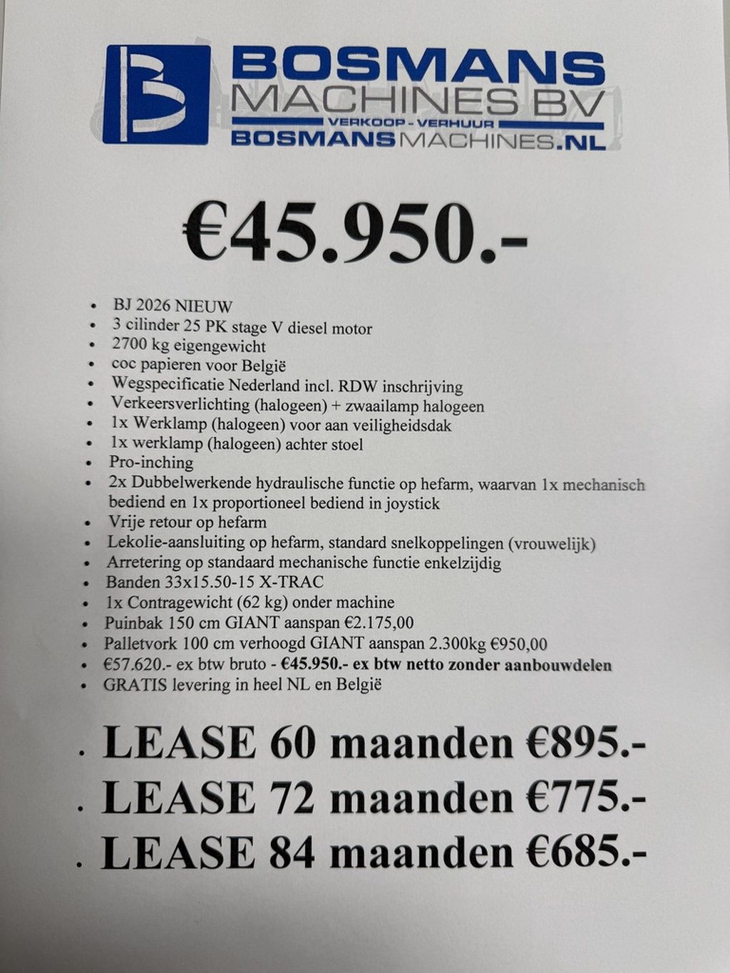 Giant G2700 X-TRA HD+ minishovel NIEUW €685 LEASE met pro inching