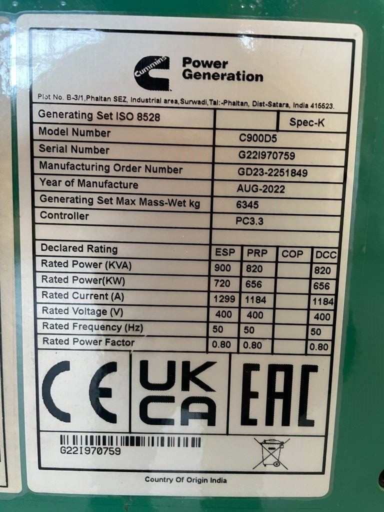 Cummins C900D5 - 900 kVA Open Surplus Genset - DPX-18527-O