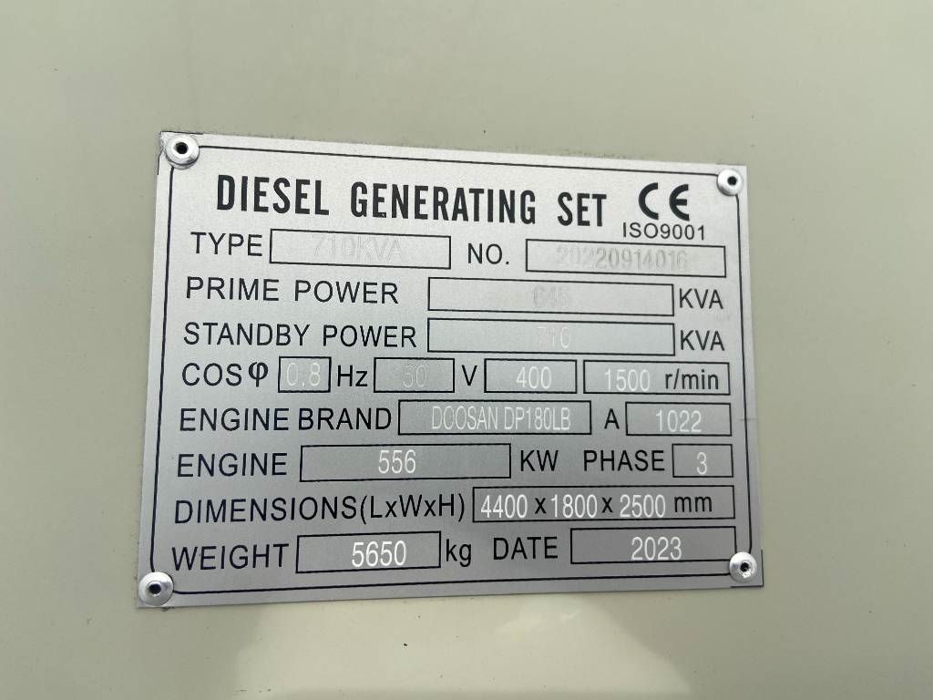 Doosan DP180LB - 710 kVA Surplus Genset - DPX-19857-4
