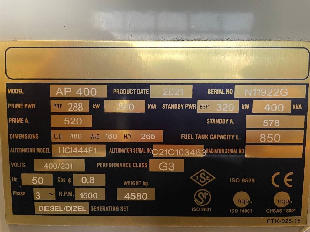 Perkins 2206A-E13TAG2 - 400 kVA Generator - DPX-12650