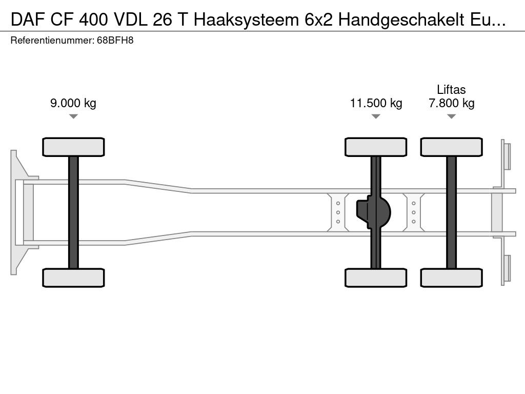 DAF CF 400 VDL 26 T Haaksysteem 6x2 Handgeschakelt Euro 6 !! 10 Banden liftas