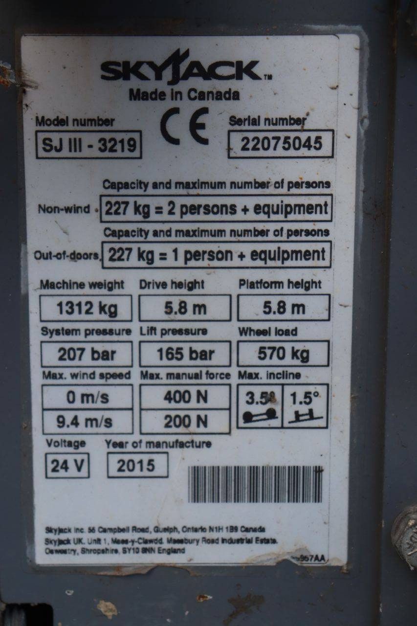 Scissor Lift Skyjack SJ3219 Electric 7.8m 2015