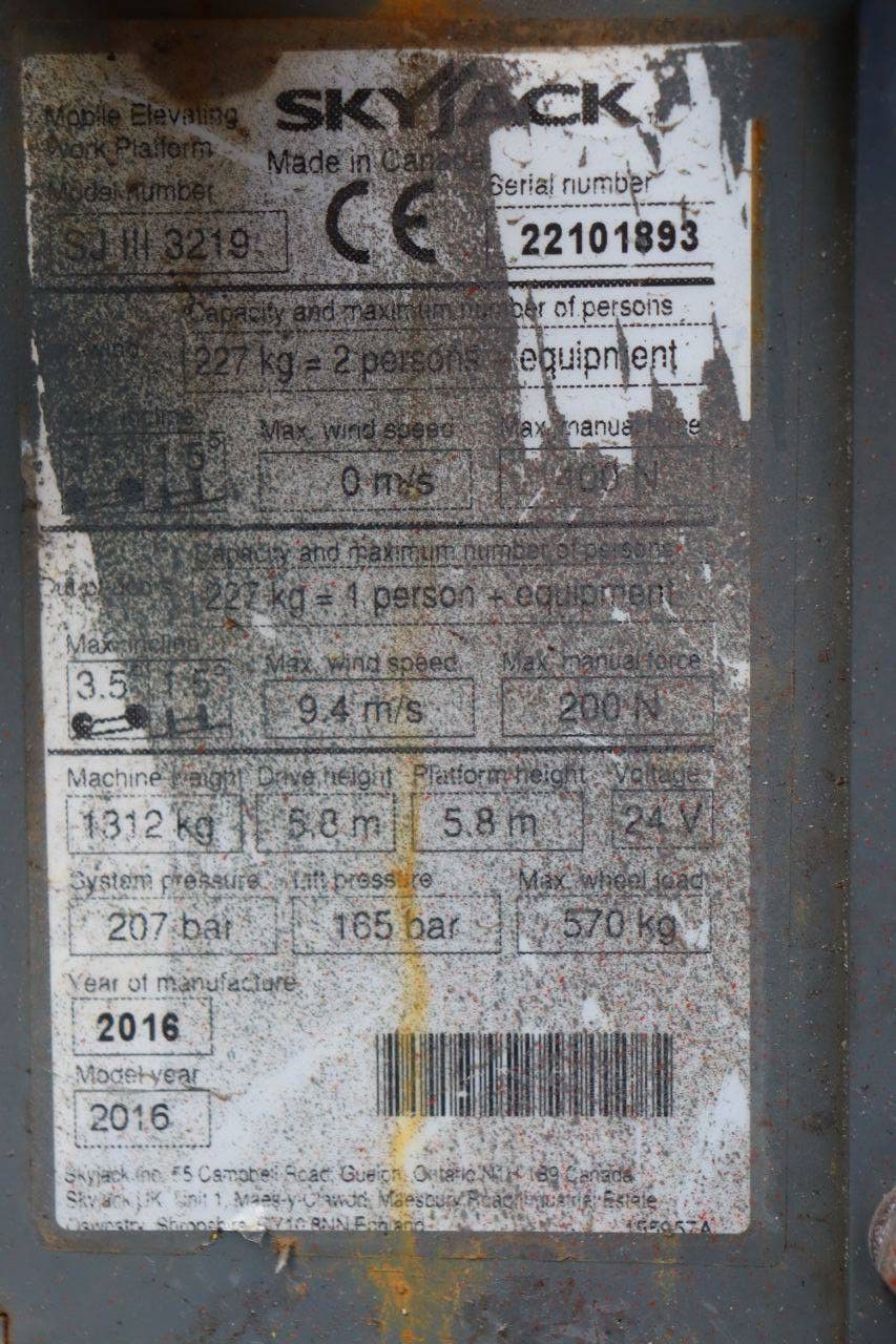 Scissor lift Skyjack SJ 3219 Electric 7.8m 2016