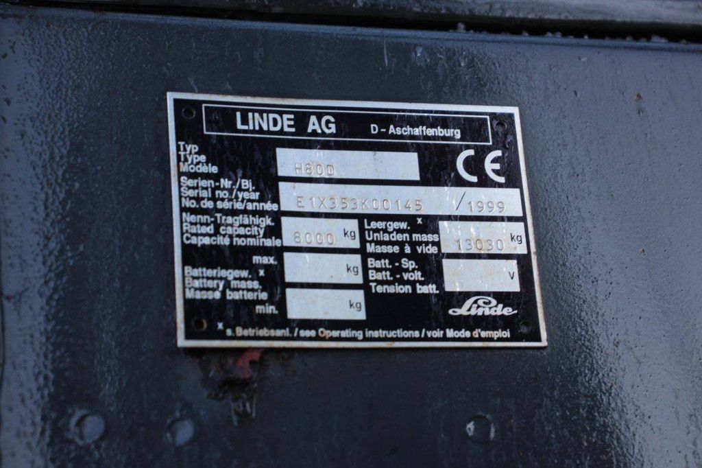 Forklift Linde H80D Diesel 8000kg 6.5m 1999