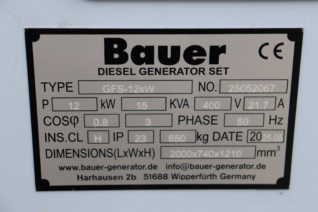 Generator Bauer GFS-12kW Diesel 15kVA 2025 Neu