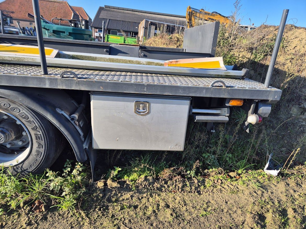 Bakkenwagen platte wagen enkelas met RVS onderbouwkisten