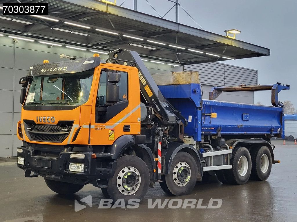 Iveco Trakker 450 8X4 HIAB 211 EP-4 Hiduo Kran Crane Big-Axle 2-Side Tipper Euro 6
