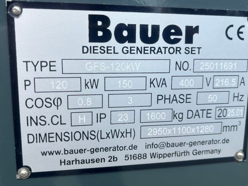 Bauer GFS-120 ATS, 120 kW/150 kVA Fabriksny