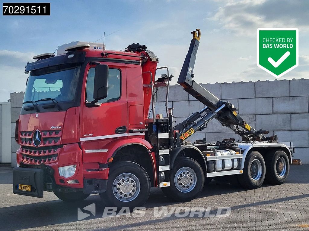 Mercedes Arocs 4145 8X4 NL-Truck HMF RCL 5300 Crane Hyva 26-51-S Hooklift Steelsuspension Big-Axle Automatic Euro 6