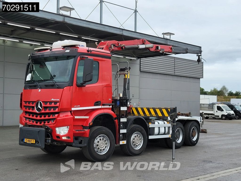 Mercedes Arocs 4145 8X4 NL-Truck HMF RCL 5300 Crane Hyva 26-51-S Hooklift Steelsuspension Big-Axle Automatic Euro 6