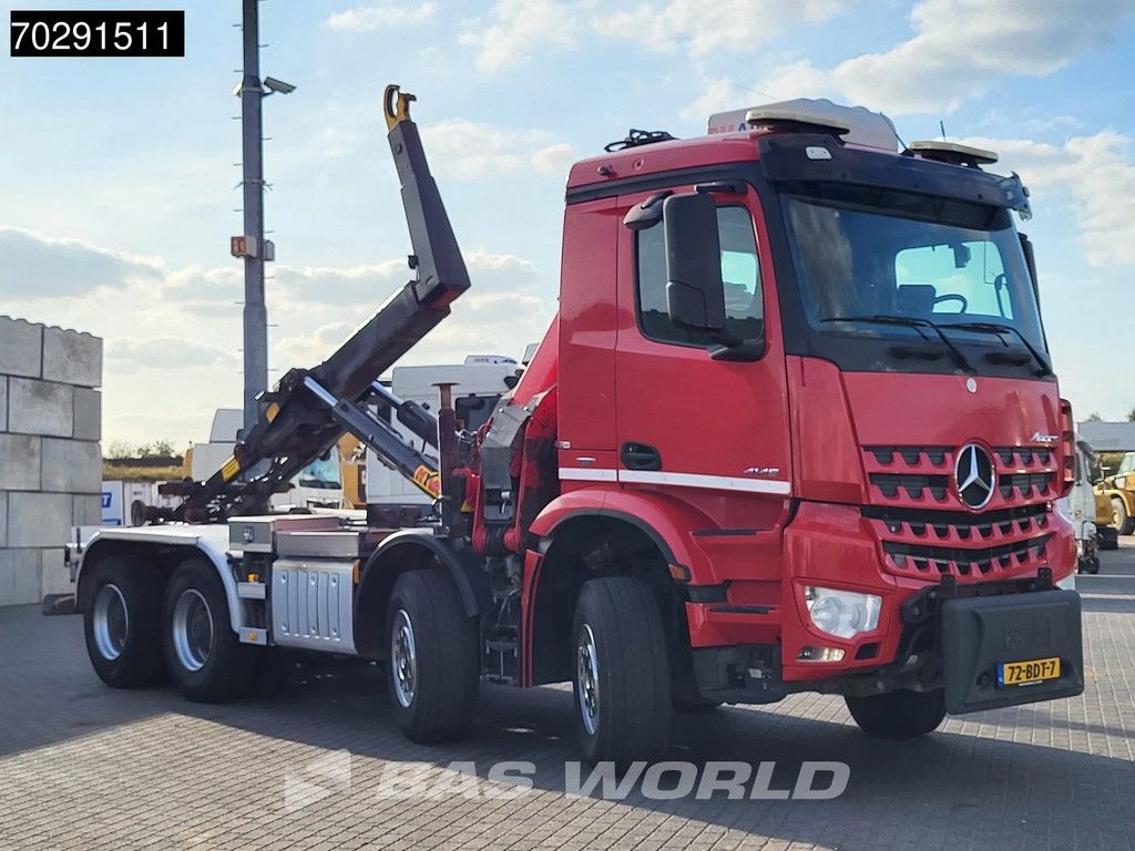 Mercedes Arocs 4145 8X4 NL-Truck HMF RCL 5300 Crane Hyva 26-51-S Hooklift Steelsuspension Big-Axle Automatic Euro 6