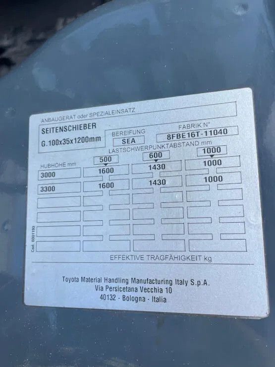 Toyota 8FBE16T heftruck met freelift 3,30m mast 6200 uur