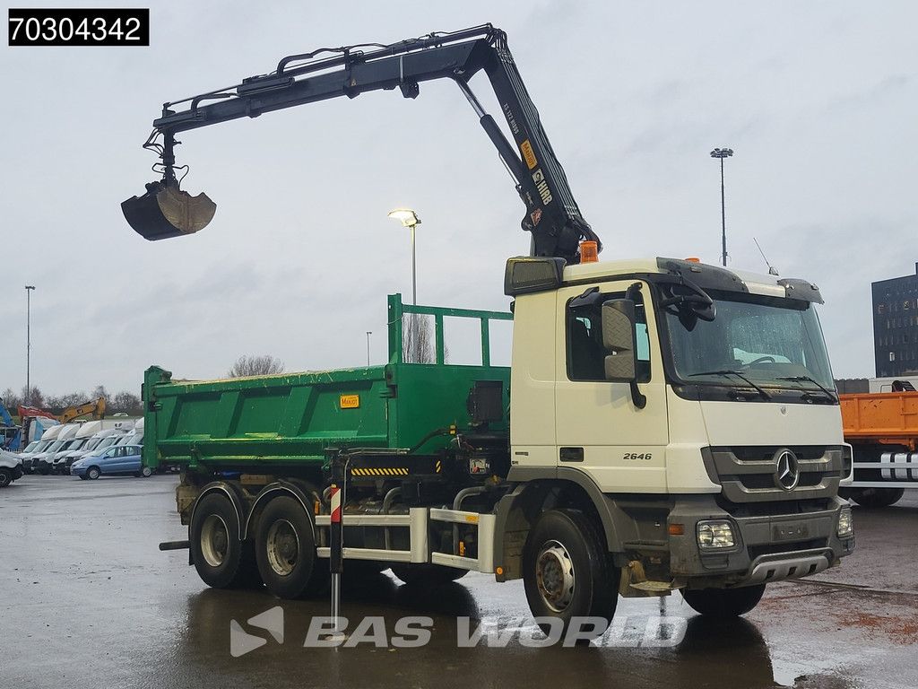 Mercedes Actros Actros 2646 6X4 HIAB 122 BS-2 HIDUO Crane Kran 3-way tipper Big-Axle Euro 5