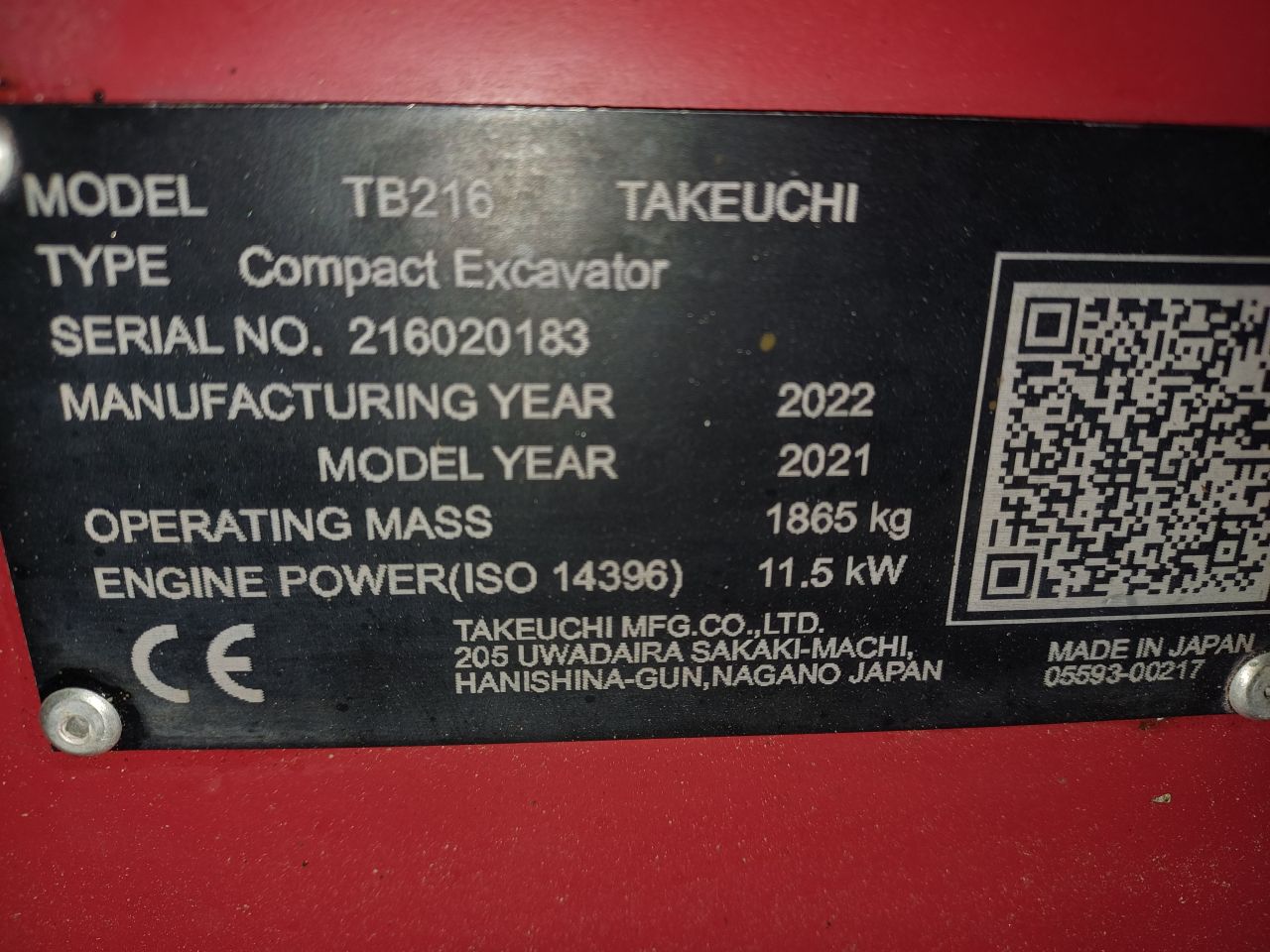 Takeuchi TB216 | bj2022 | 784 uur | 3 bakken