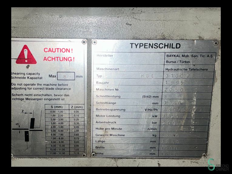 Sheet shears Baykal HGL 3108 1995
