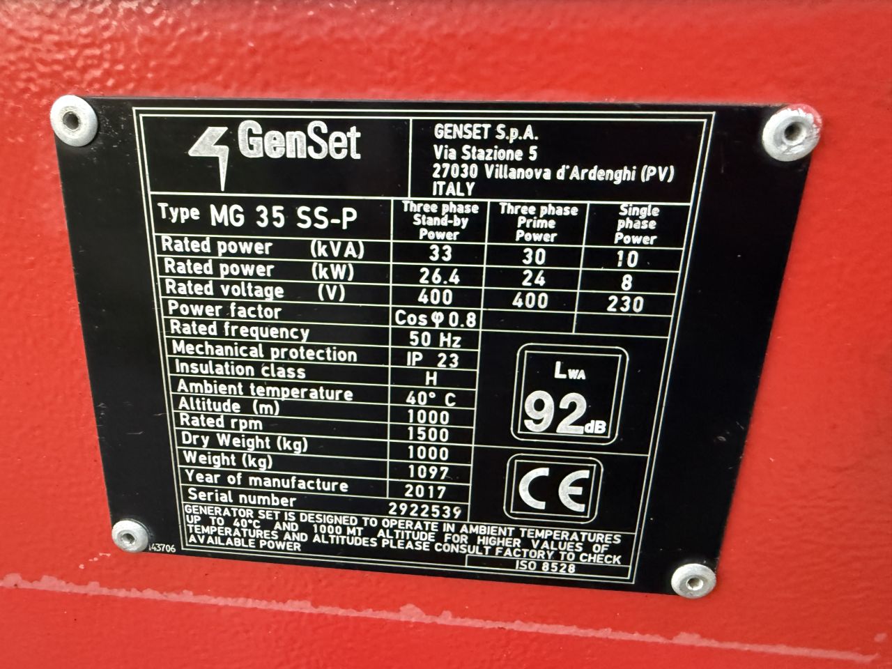 Genset 35kVa 1700h BJ2017 generator + kemmpi lasapparaat