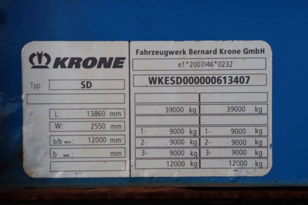 Schuifzeiloplegger Krone SD 39000kg 2014