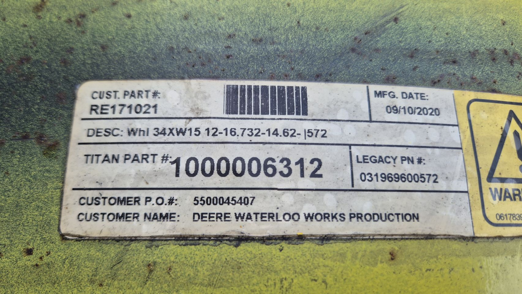 John Deeere velgen 15x34 Titan verstelbaar 12 gaats