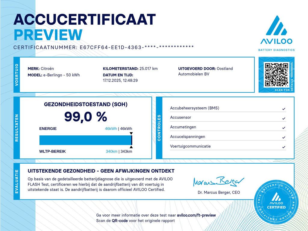 Citroën ë-Berlingo L1 Control 50 kWh 136 PK / 100% Elektrisch !! / Airco / Cruise Control / PDC / 25.000 KM !!