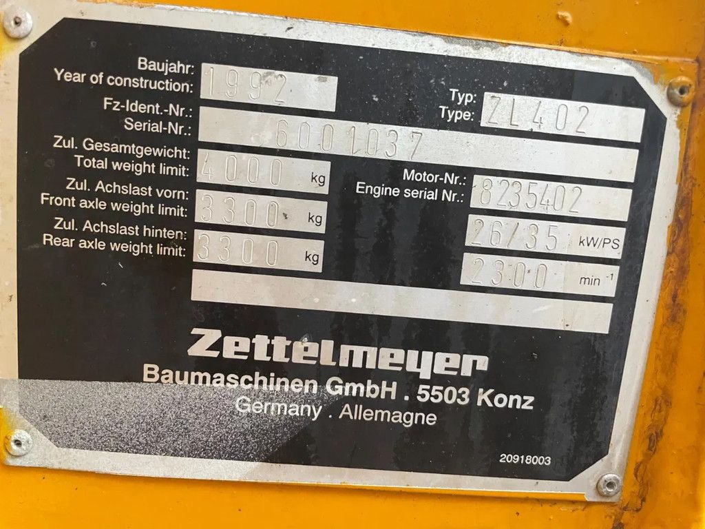 Zettelmeyer ZL 402 Shovel Loader