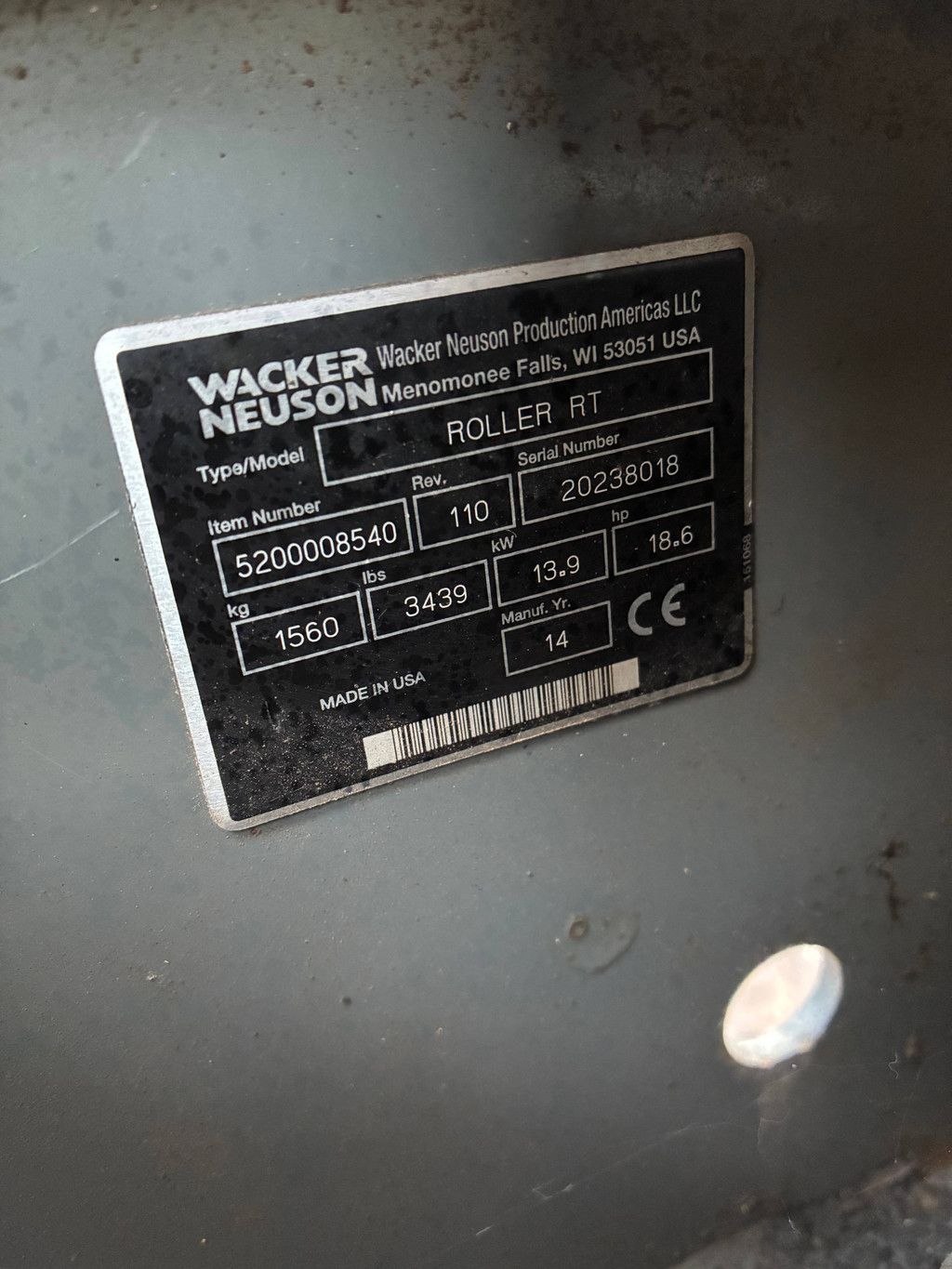 Vibratory roller Wacker Neusen Roller RT Diesel 14kW 2014