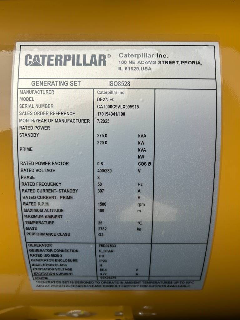 CAT DE275E0 - C9 - 275 kVA Generator - DPX-18020