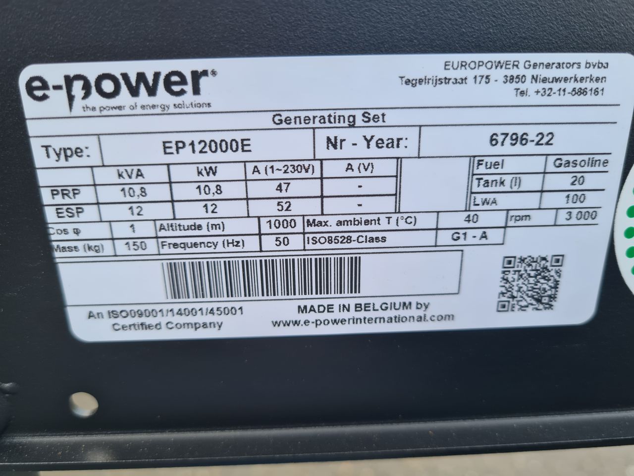 Europower EP12000E aggregaat generator met honda GX690 motor