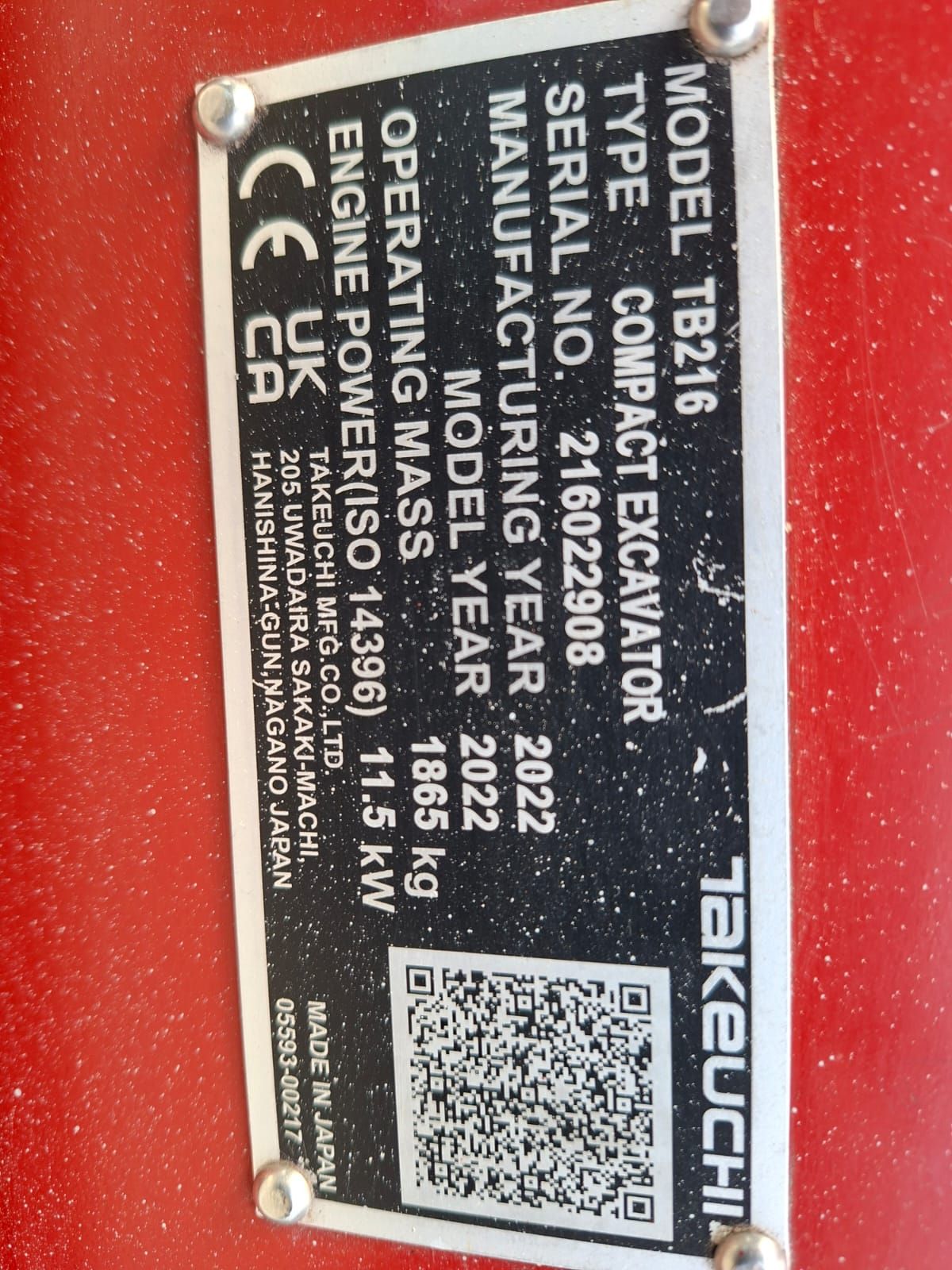 Takeuchi TB216 | bj2022 | 1514 uur | 3 bakken