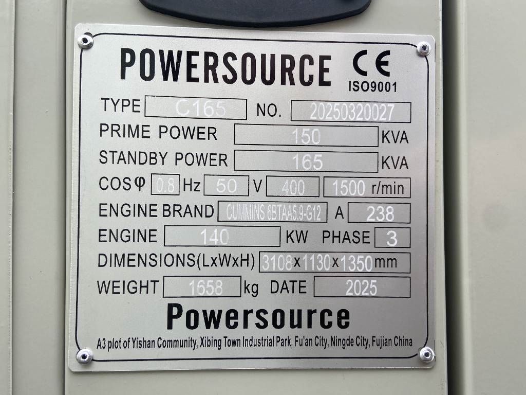 Cummins 6BTAA5.9-G12 - 165 kVA Generator - DPX-19838