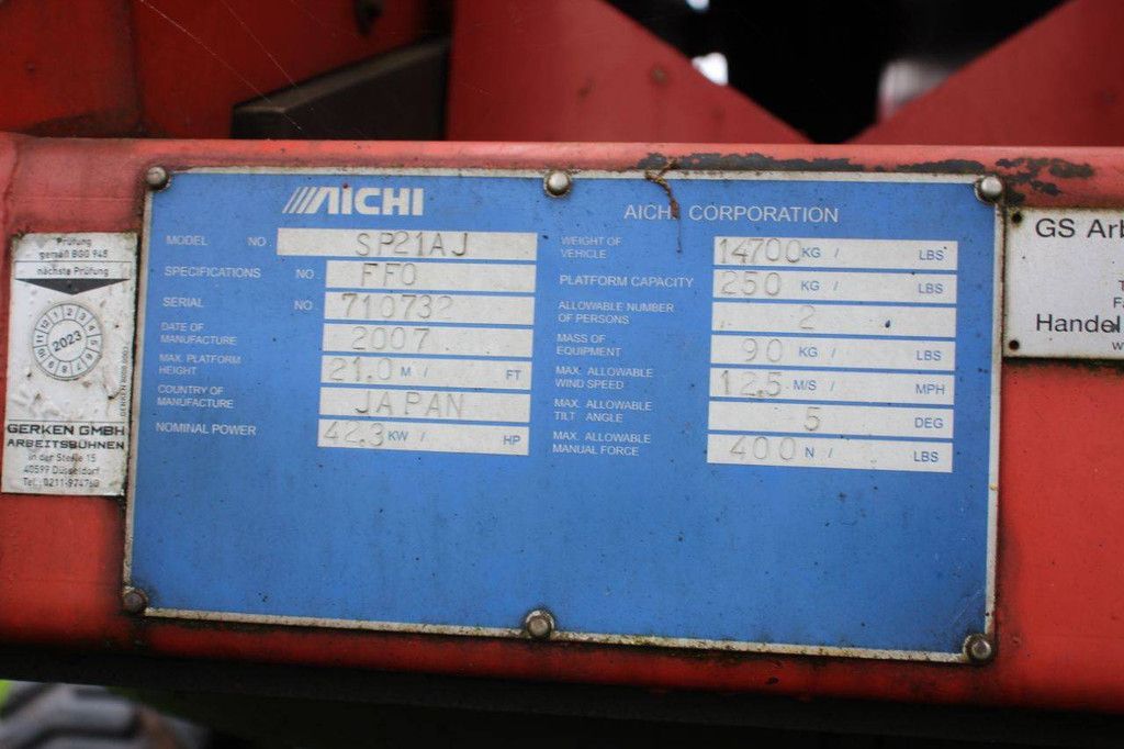 Telescopic boom lift Aichi SP21AJ Diesel 23.0m 2007