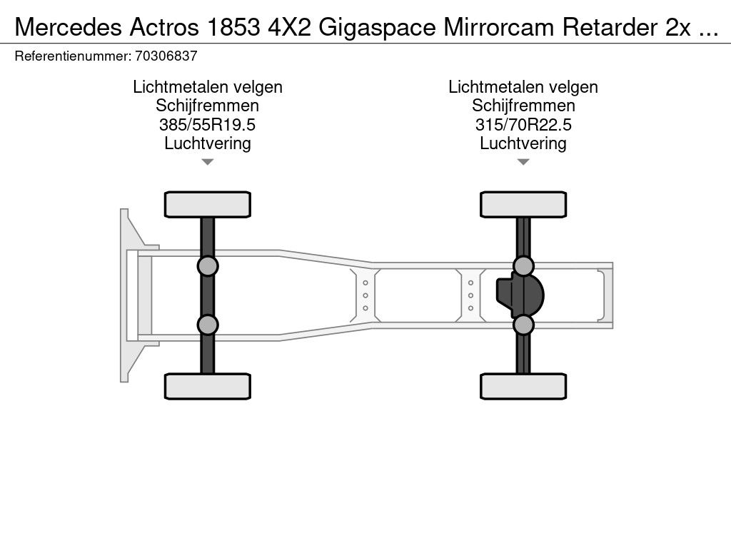 Mercedes Actros 1853 4X2 Gigaspace Mirrorcam Retarder 2x tanks Euro 6