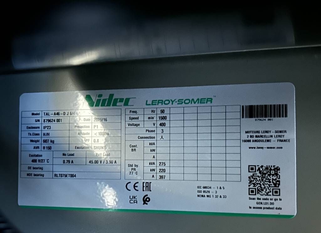 Perkins 1206A-E70TTAG3- 275 kVA Generator - DPX-19810